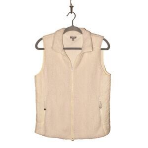 T BY TALBOTS $79 Sherpa Fleece Full Zip Vest White Quilted Side Panels Small